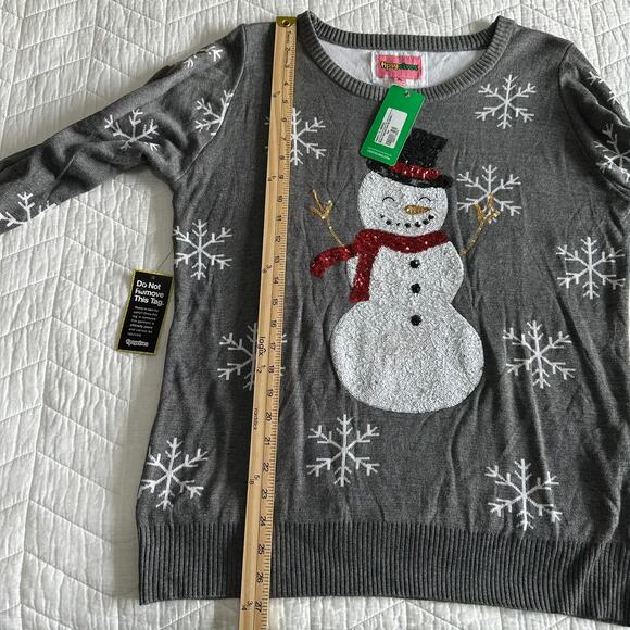Tipsy Elves Women’s Gray Sequined Snowman Snow Day Christmas Sweater Size L New - Picture 13 of 14